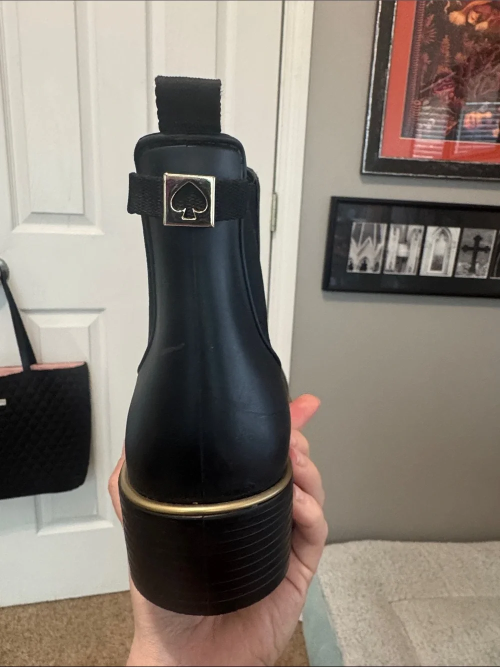 kate spade Black Chelsea Rain Boot with Gold Accent